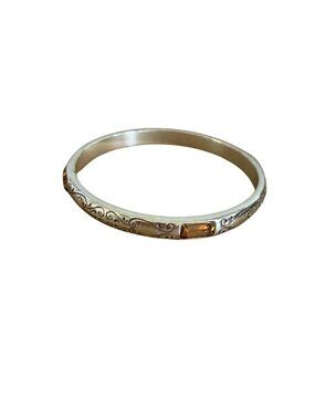 Brighton Silver Tone Bangle Bracelet with Amber Crystal Accent